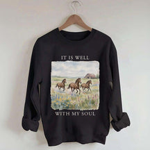 It Is Well With My Soul Horses Floral Sweatshirt