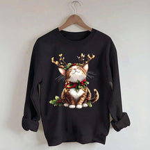 Trendy Sassy Retro Girl Christmas Cat Mom Sweatshirt