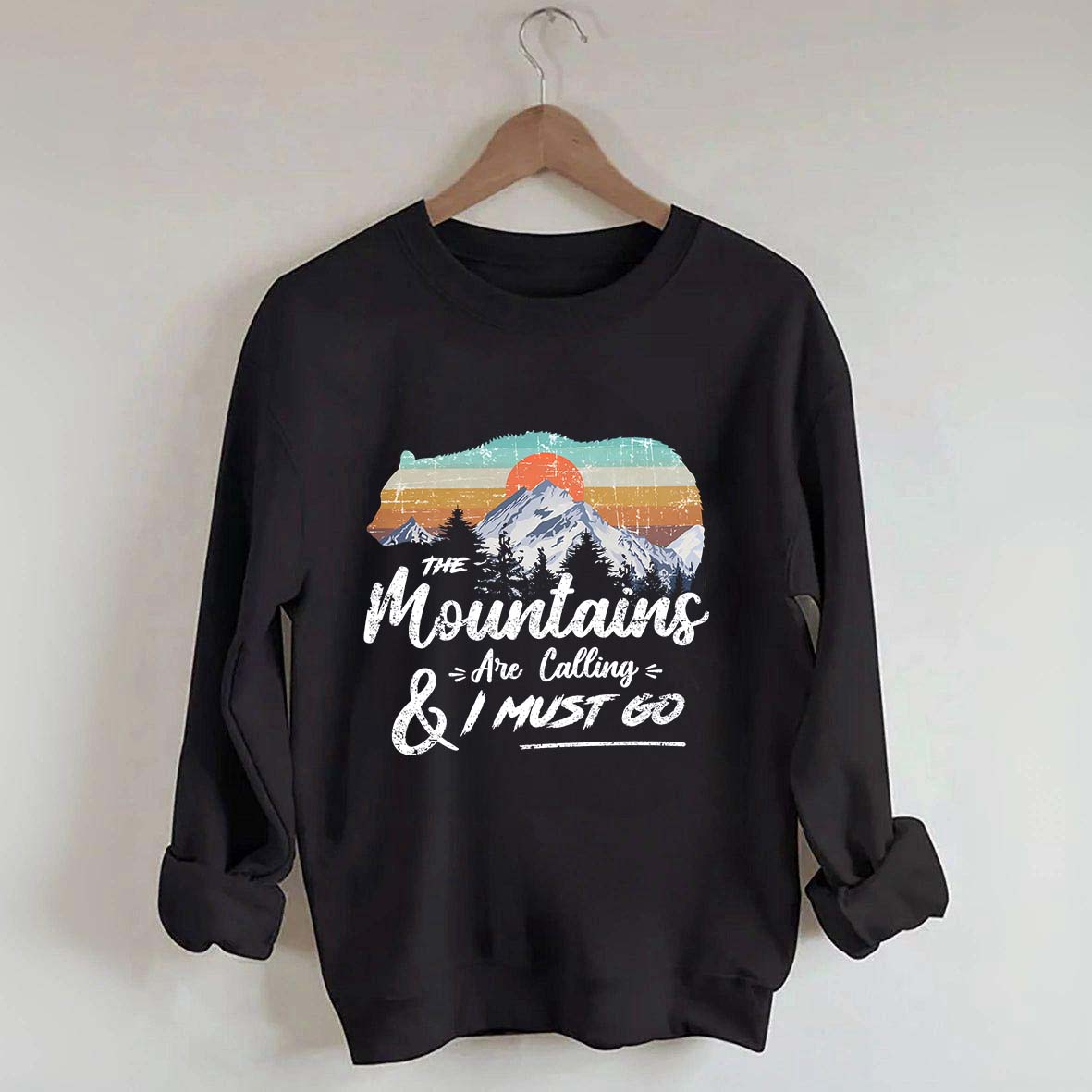 Retro Mountains Are Calling Hiking Camping Sweatshirt