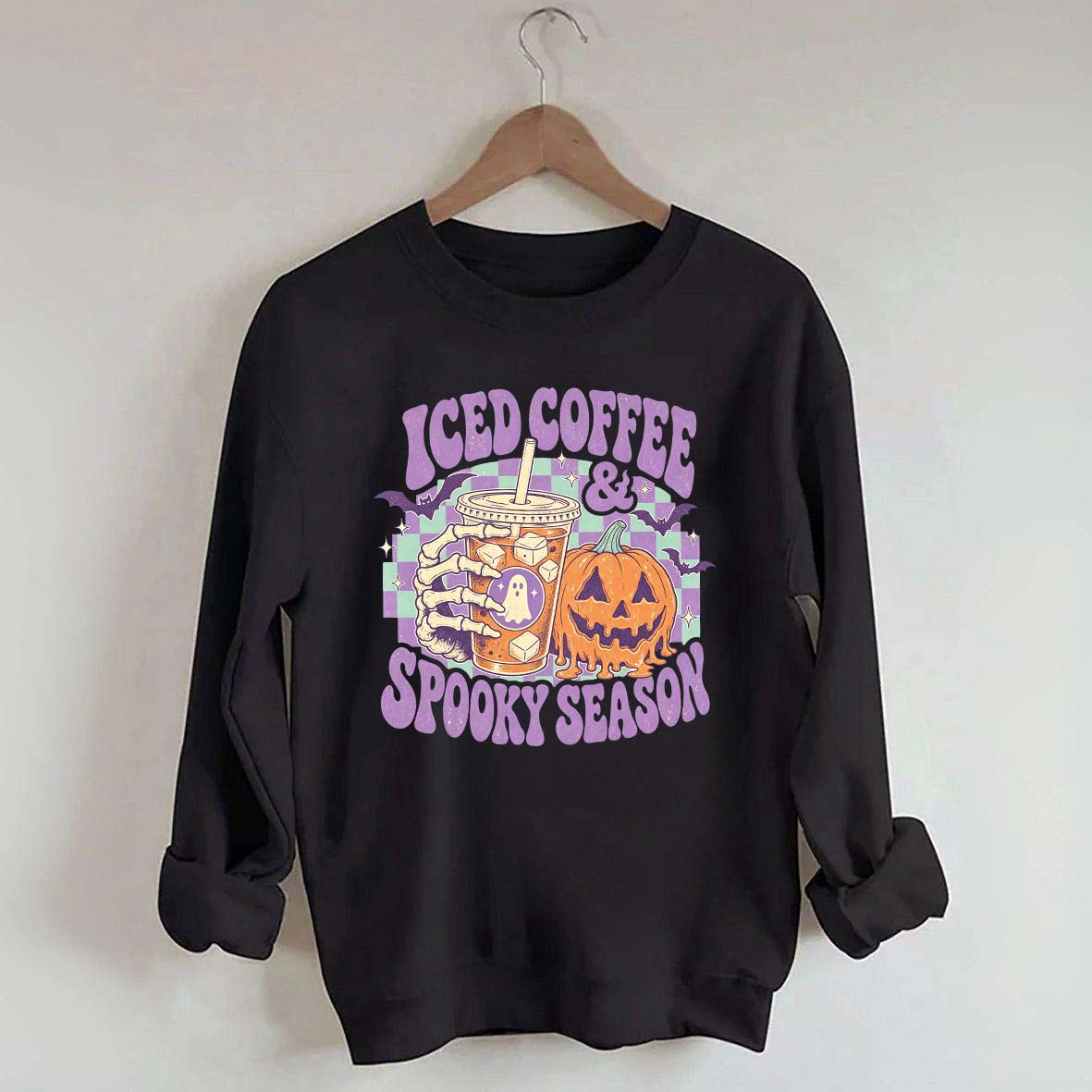 Spooky Season Ice Coffee Preppy Halloween Sweatshirt