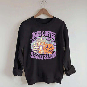 Spooky Season Ice Coffee Preppy Halloween Sweatshirt