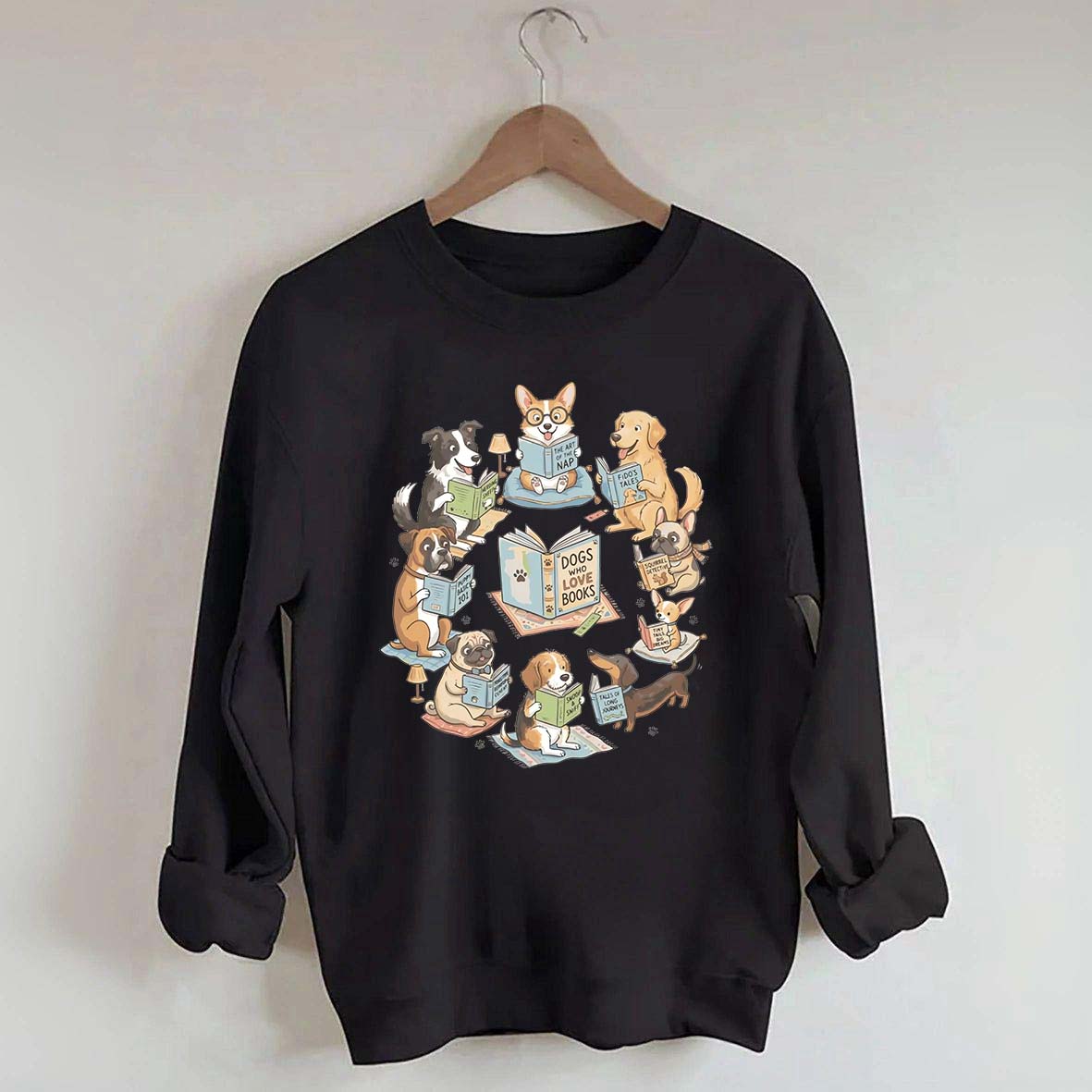 Bookworm Fiction Dog Reading Sweatshirt