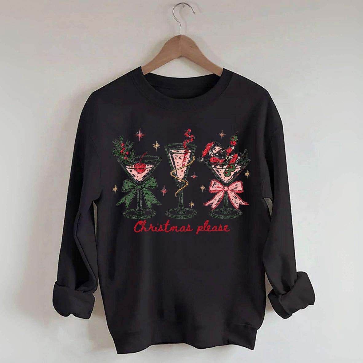 Christmas Please Martini Coquette Holiday Sweatshirt