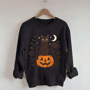 Black Cat on Pumpkin Retro Sweatshirt
