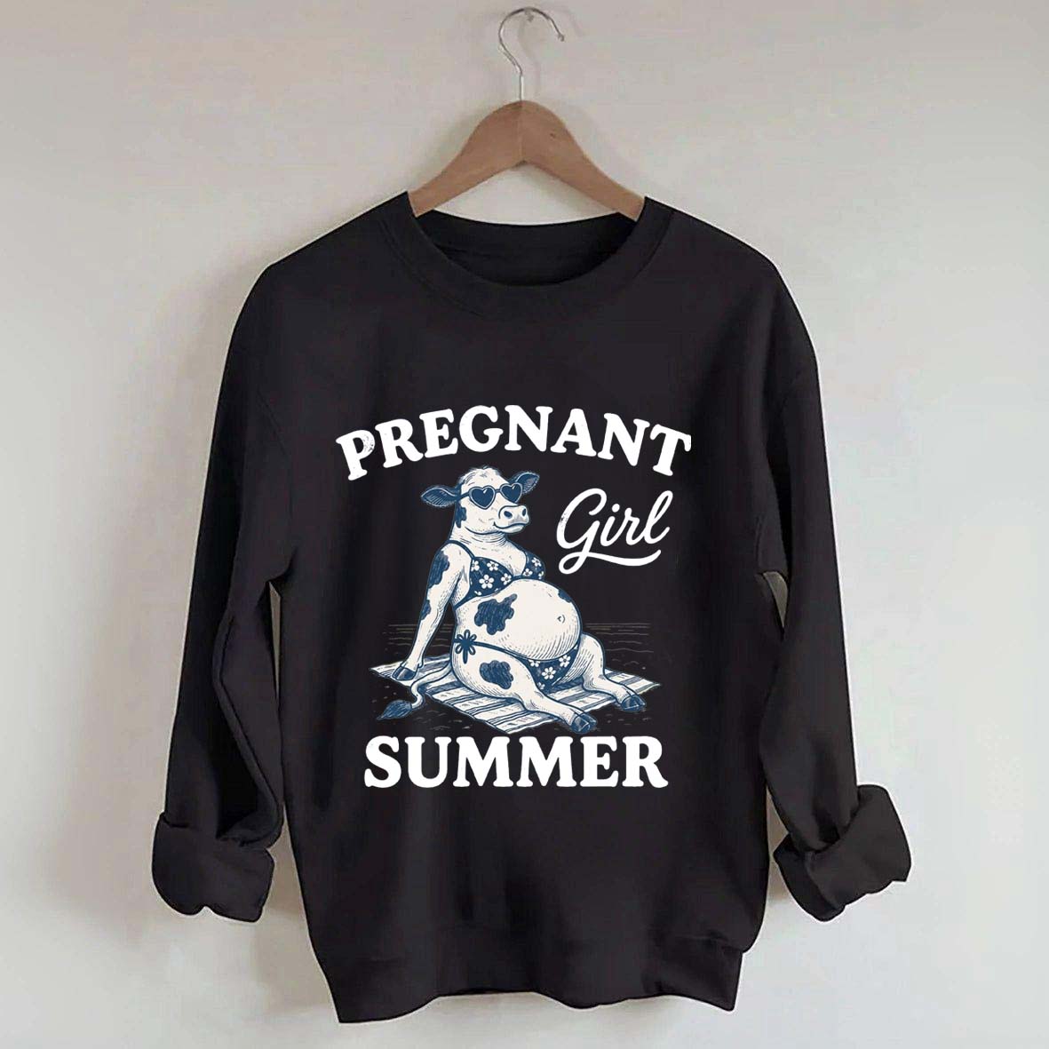 Pregnant Girl Summer Cow Sweatshirt
