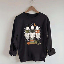 Boo Ghost Reading Books Halloween Sweatshirt