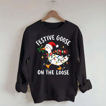 Cute Christmas Festive Goose On The Loose Sweatshirt