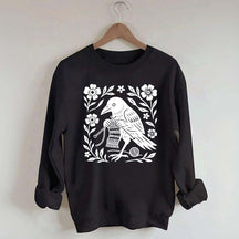 Crow Knitting Linocut Style Bird Sweatshirt