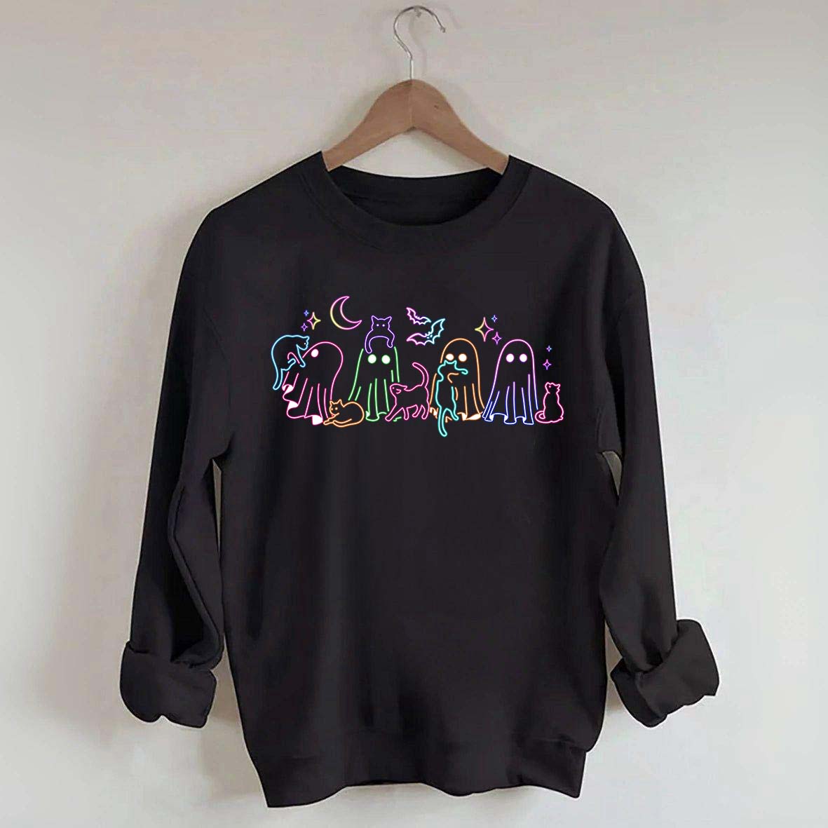 Cute Neon Halloween Ghost Cats Sweatshirt