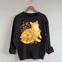 Retro Wildflowers Orange Cat Sweatshirt