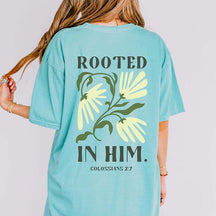Rooted in Him Retro Floral Faith T-Shirt