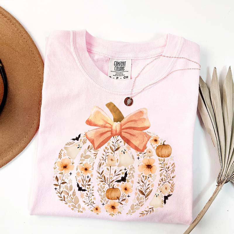 Vintage Floral Pumpkin Cute Halloween T-Shirt