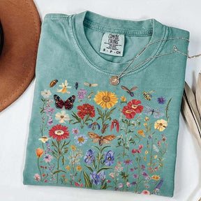 Vintage Pressed Flowers Bee Butterfly T-Shirt