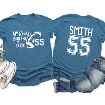 Custom Heart On The Line Football T-Shirt