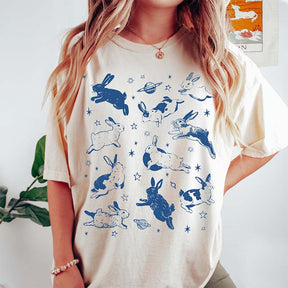 Bunnies in Space Retro Rabbit T-Shirt