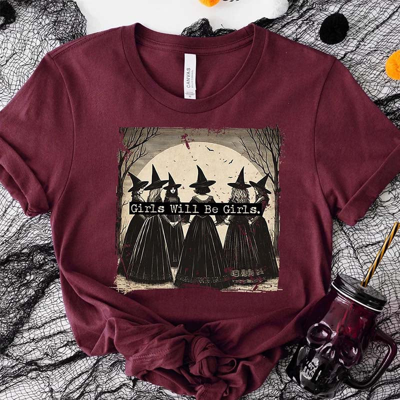 Vintage Girls Will Be Girls Witch Halloween T-Shirt