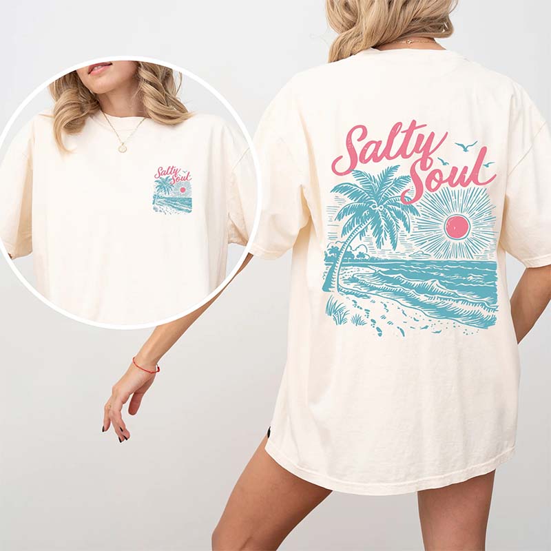 Salty Soul Sunset Beach Palm T-Shirt