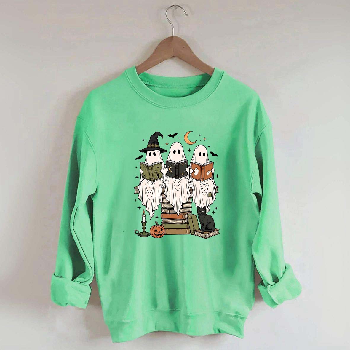 Boo Ghost Reading Books Halloween Sweatshirt