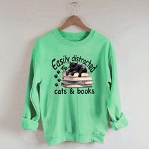 Reader Easily Distracted By Cats And Books Sweatshirt