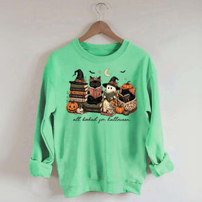 All Booked For Halloween Pumpkin Cats Book Sweatshirt