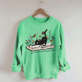 It¡¯s A Good Day To Read A Book Black Cat Sweatshirt
