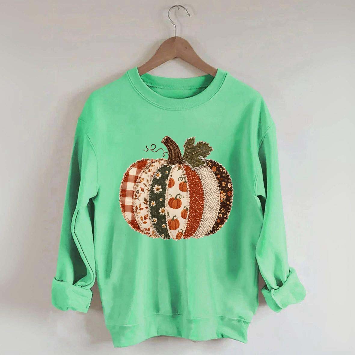 Faux Patchwork Fall Pumpkin Sweatshirt