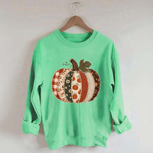 Faux Patchwork Fall Pumpkin Sweatshirt