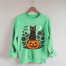Black Cat on Pumpkin Retro Sweatshirt