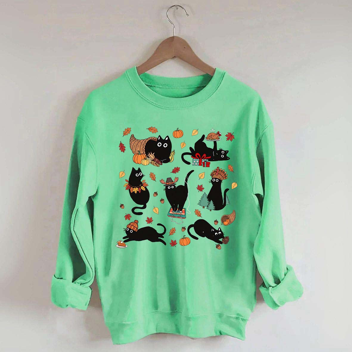 Thanksgiving Retro Black Cat Fall Sweatshirt