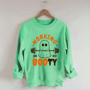 Working On My Booty Halloween Ghost Gym Sweatshirt