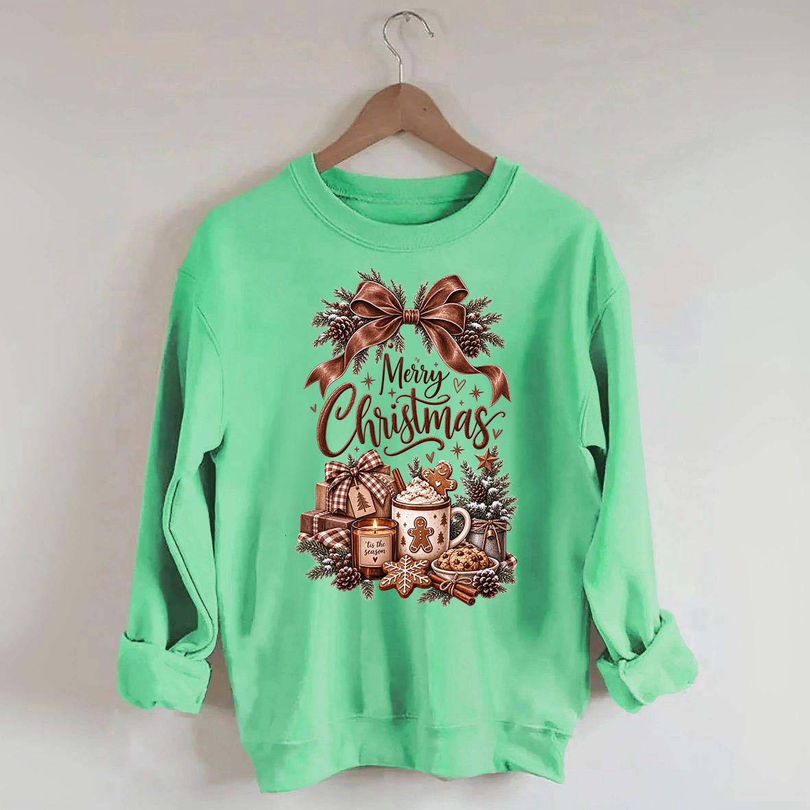 Cozy Christmas Bow Gingerbread Hot Cocoa Holiday Sweatshirt