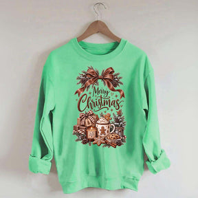 Cozy Christmas Bow Gingerbread Hot Cocoa Holiday Sweatshirt
