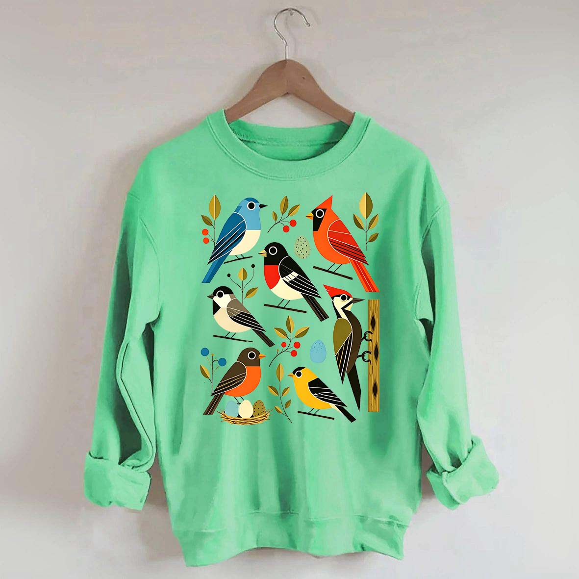 Retro Backyard Birds Cardinal Bluebird Robin Woodpecker Sweatshirt