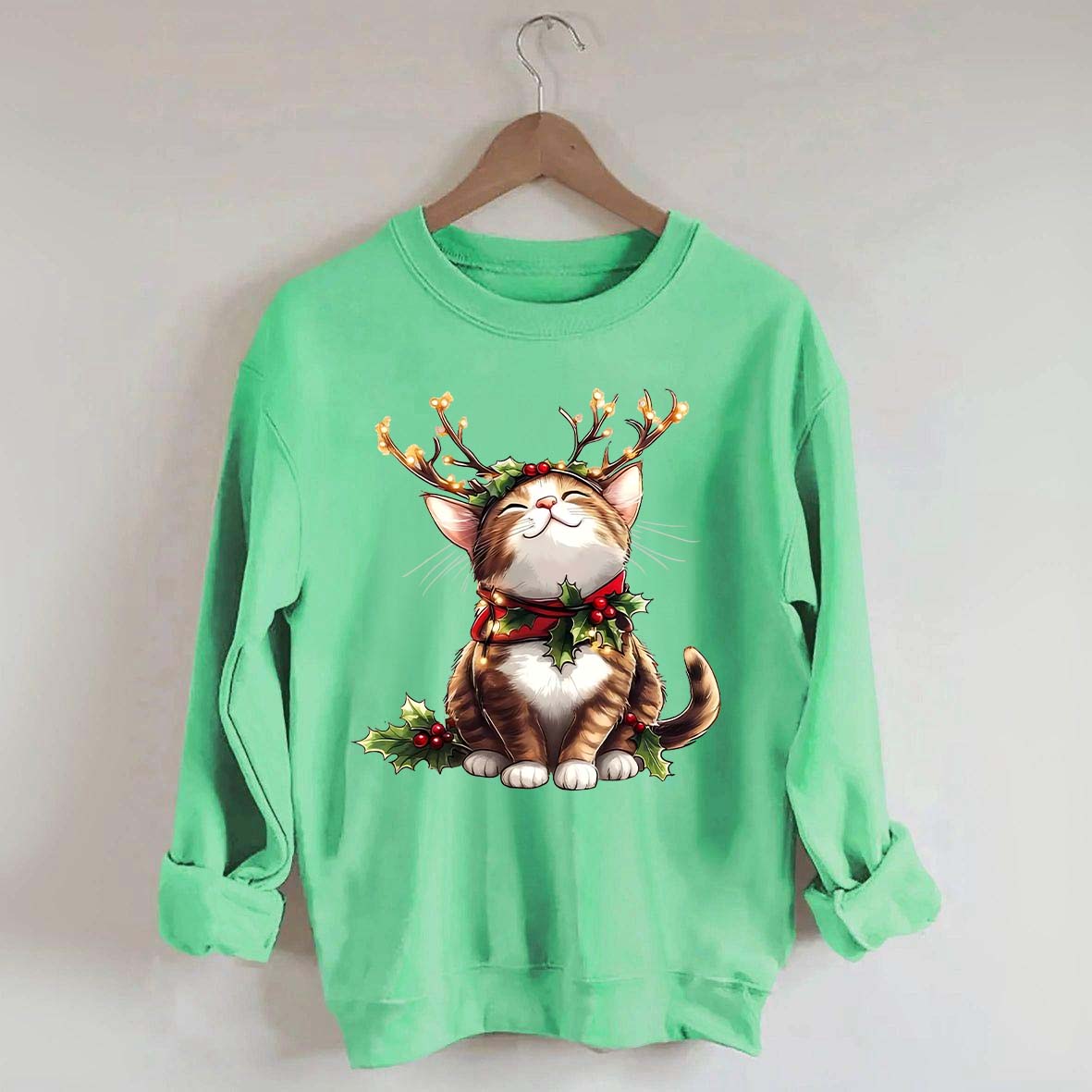 Trendy Sassy Retro Girl Christmas Cat Mom Sweatshirt