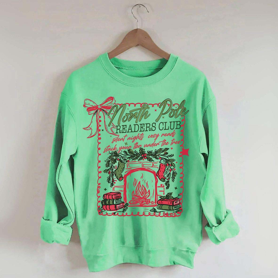 North Pole Readers Club Coquette Christmas Book Sweatshirt