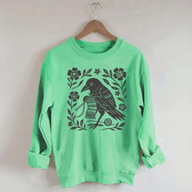 Crow Knitting Linocut Style Bird Sweatshirt