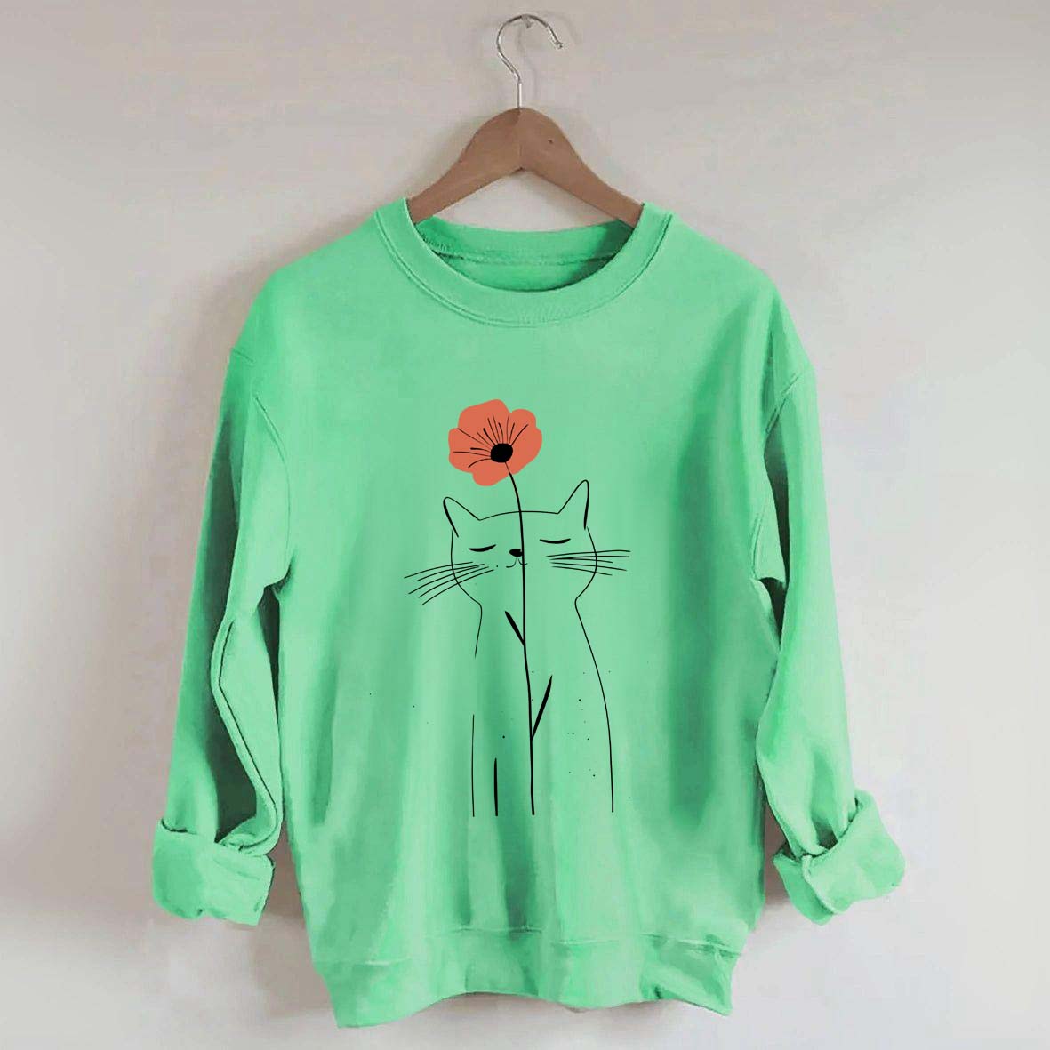 Minimalist Cat Flower Sweatshirt