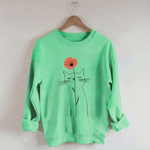 Minimalist Cat Flower Sweatshirt