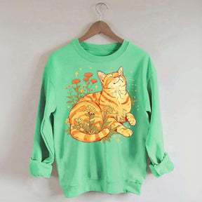 Retro Wildflowers Orange Cat Sweatshirt