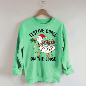 Cute Christmas Festive Goose On The Loose Sweatshirt