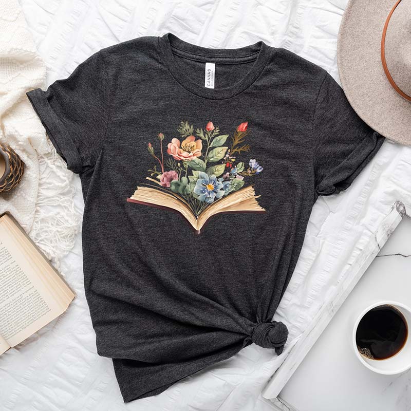 Watercolor Flowers Book T-Shirt