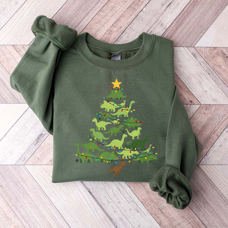 Dinosaur Christmas Tree Xmas Sweatshirt