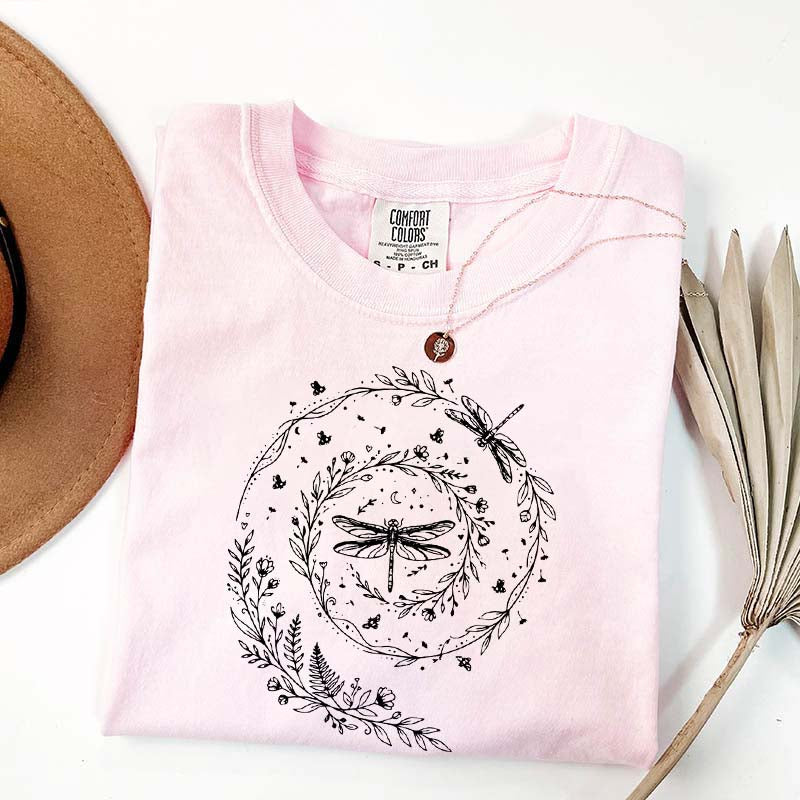 Cute Wildflowers Dragonfly Nature T-Shirt