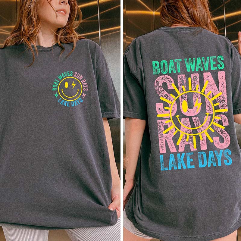 Boat Waves Sun Rays Lake Days T-Shirt