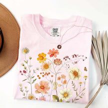 Vintage Delicate Printed Wild Flowers Boho T-Shirt