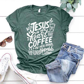 With Jesus In Her Heart And Coffee In Her Hand T-Shirt