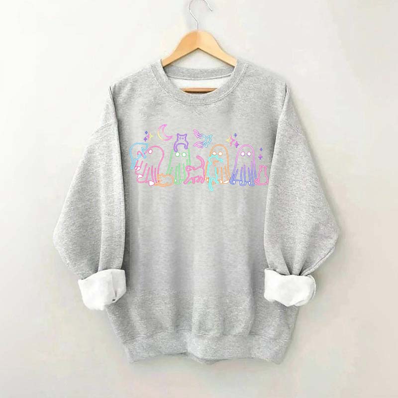 Cute Neon Halloween Ghost Cats Sweatshirt