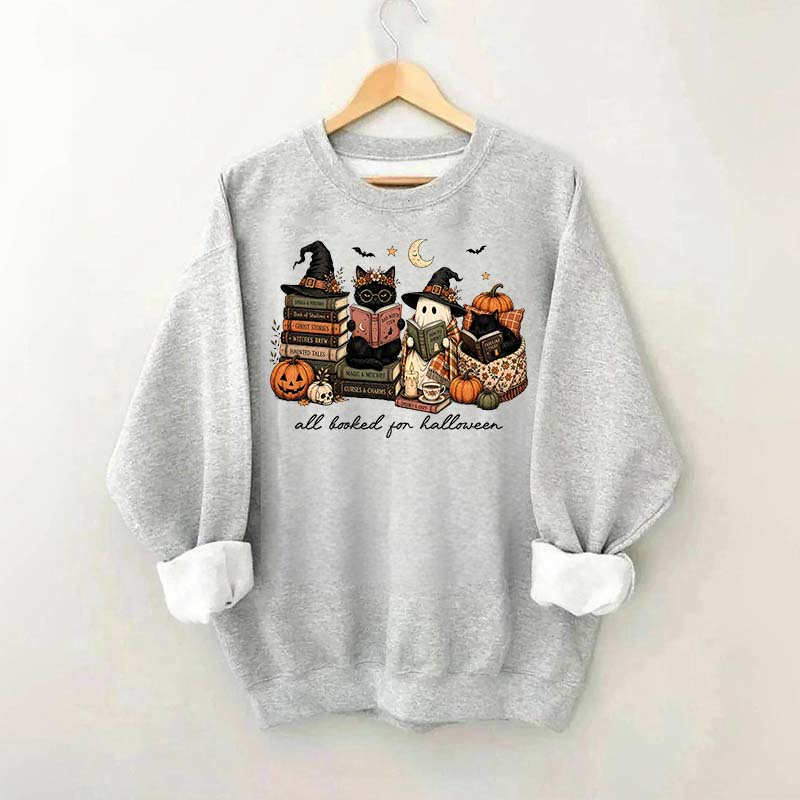 All Booked For Halloween Pumpkin Cats Book Sweatshirt