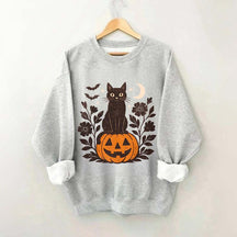Black Cat on Pumpkin Retro Sweatshirt