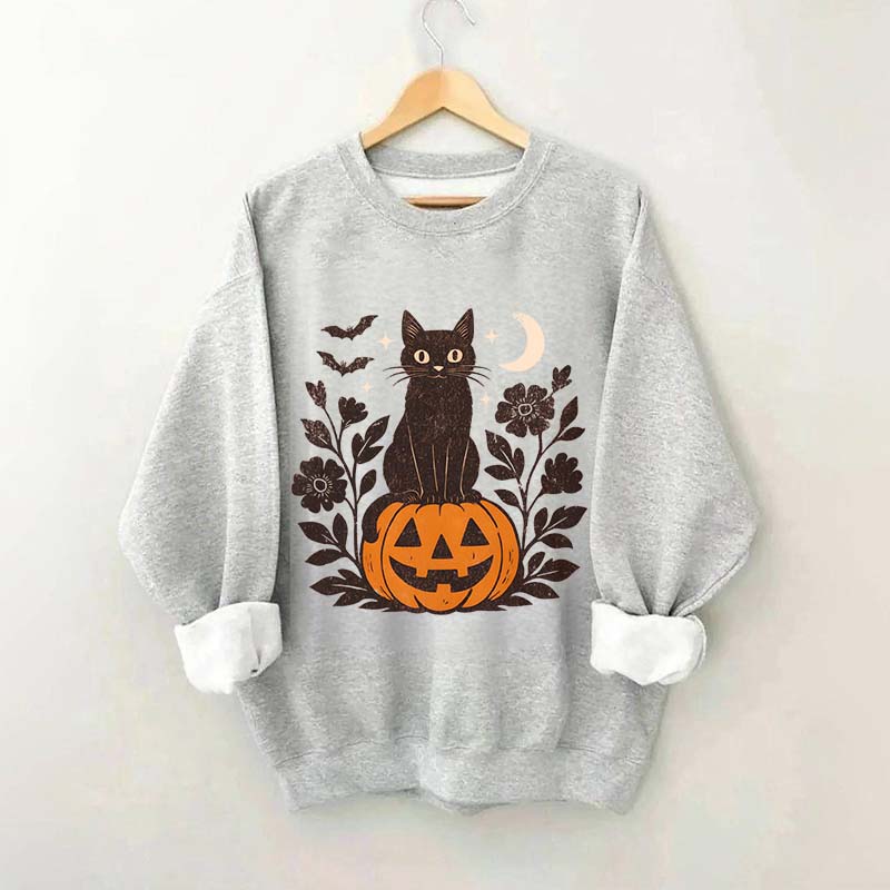 Black Cat on Pumpkin Retro Sweatshirt